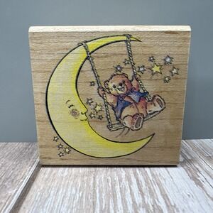 Rubber Stamp by Rubber Stampede Teddy Beary Swinging On The Moon A782E Stars